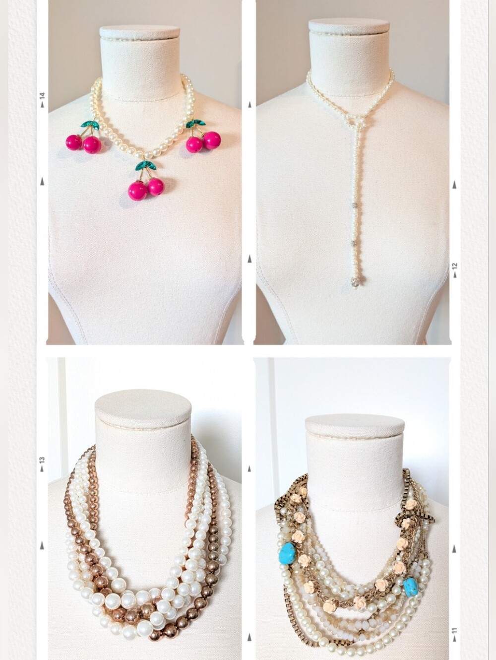 x4 Lot of Assorted Beaded Charm Pearl Necklaces